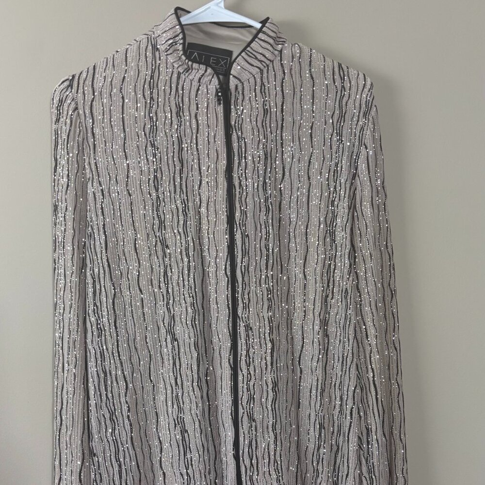 Alex Evenings Beige and Black Metallic Jacket - Size M